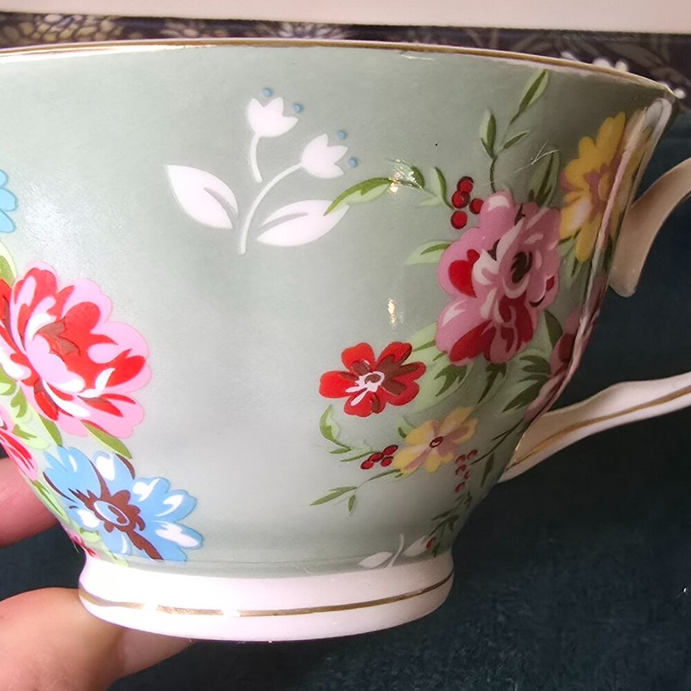 Shabby Rose Green Gracie Teacup and Saucer - Picture 4 of 6